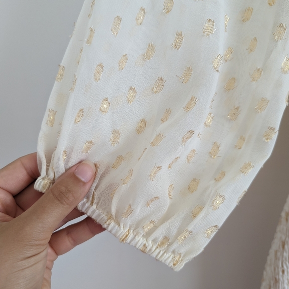 LULU'S All The Cheers Cream and Gold Dotted Smocked Mini Dress Size Large - Picture 13 of 13